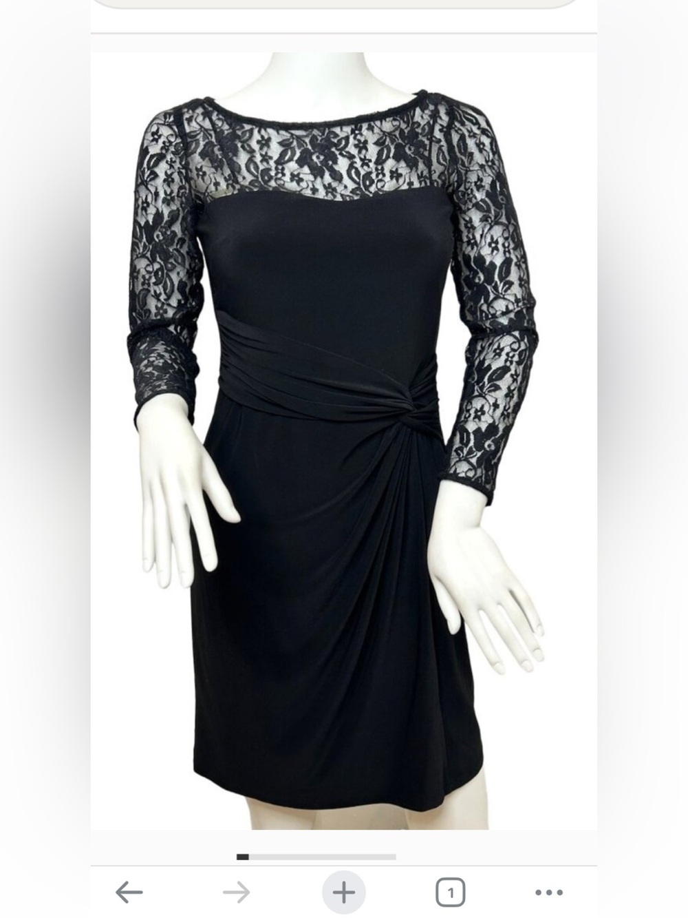 Chaps Black Lace Yoke Long Sleeve Sheath Dress